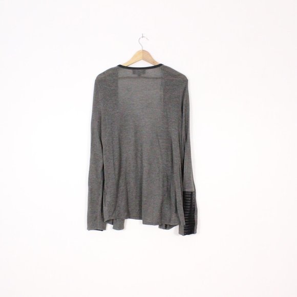 *Michael Studio Collection Grey Cardigan with Faux Leather Cuffs - Picture 6 of 6